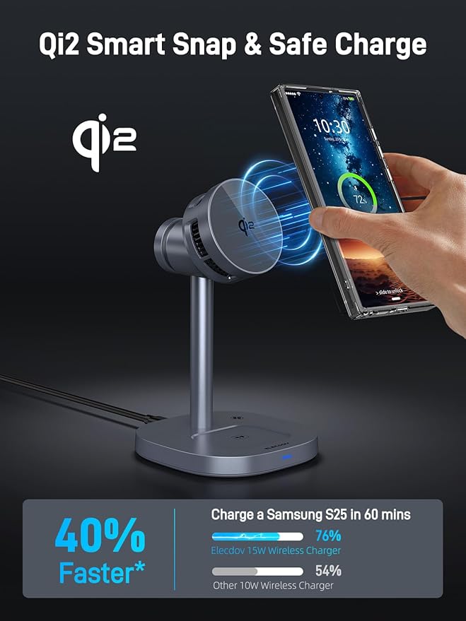 3 in 1 Magnetic Charging Station for Samsung, Qi2 Certified Phone-Cooling Magsafe Wireless Charger for Samsung Galaxy Z Fold 7/Flip 7/S25 Ultra/S24, Galaxy Watch 8/Ultra/7/6/5, Galaxy Buds 3 Pro/3
