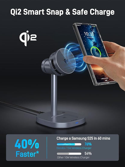 3 in 1 Magnetic Charging Station for Samsung, Qi2 Certified Phone-Cooling Magsafe Wireless Charger for Samsung Galaxy Z Fold 7/Flip 7/S25 Ultra/S24, Galaxy Watch 8/Ultra/7/6/5, Galaxy Buds 3 Pro/3