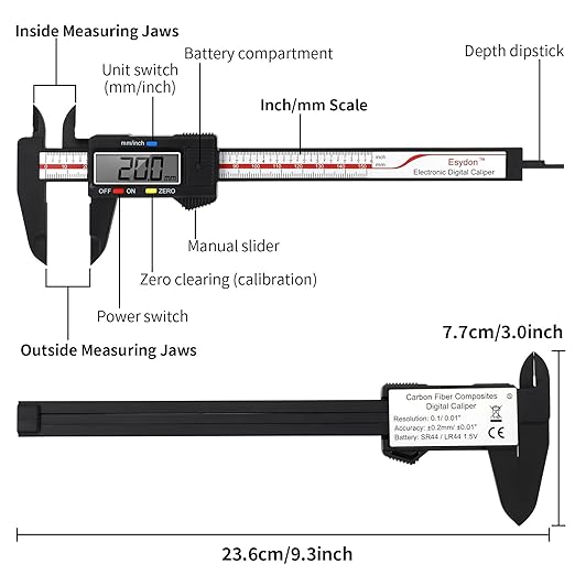 Digital Caliper, Esydon Upgraded Calipers 6 inch, Measuring Tool, Electronic Ruler, with Large LCD Screen, Auto-Off Feature, Inch and Millimeter Conversion, Plastic Case, Perfect for Household, DIY