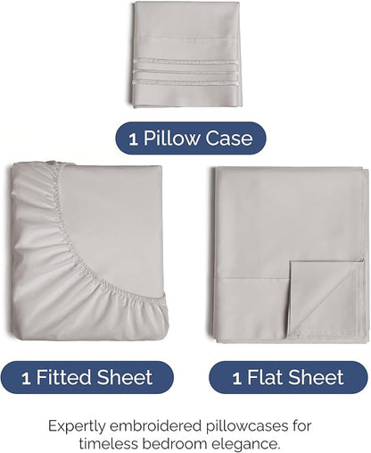 Twin XL Size 3 Piece Sheet Set - Comfy Breathable & Cooling Bed Sheets Set - Hotel Luxury Bedding for Women, Men, Kids, Teens, Boys & Girls - Deep Pockets, Soft, Wrinkle Free - Oeko-Tex - Light Grey