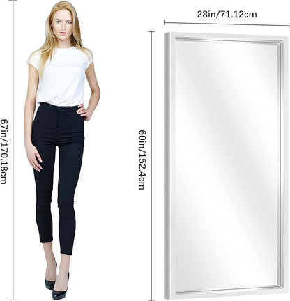 Silver Bathroom Mirror, 28x60 Inch Brushed Silver Rectangle Mirror for Wall, 0.6" Thickened Deep Frame Mirrors for Over Sink, Shatterproof Tempered Glass, Antirust, Horizontally or Vertically