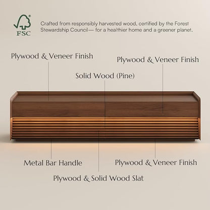 POVISON Fully-Assembled Mid Century Modern TV Stand, 78.74" Wood Media Console with Adjustable LED Light, Entertainment Center with Storage for Living Room