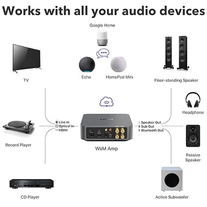 WiiM Amp: Multiroom Streaming Amplifier | Compatible with AirPlay, Google Cast, Alexa | HDMI, Voice Control | Stream from Spotify, Amazon Music, Tidal & More | Space Gray