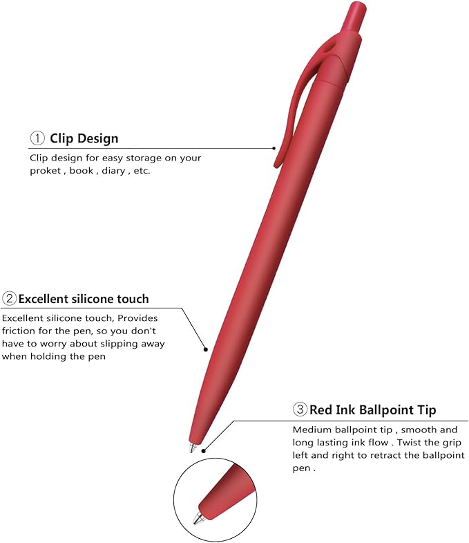 Aozora Pens Bulk 30 Pack Red Click Pens No Bleed Wholesale Retractable Ballpoint Pens Medium Point,Smooth Ink Pens for Journaling School Office Supplies 1.0MM Red Ink