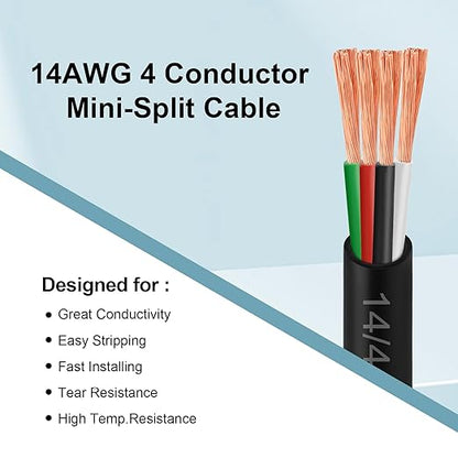 MOOKEERF 14/4 AWG Mini-Split Cable - 10FT 14 AWG 4 Conductor Control Cable 300V Stranded Oxygen-Free Pure Copper Wire for Mini Split Air Conditioner,Heat Pump,HVAC Systems and Speaker Systems