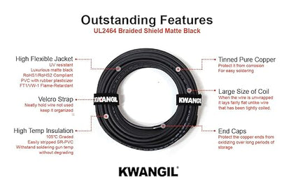 KWANGIL 3C 20AWG AMSB Shielded Cable Wire (UL2464) - Highly Flexible Str TC, PVC Ins, OS+TC BRD, PVC JKT for CNC Machine, Stepper Motor, VFD Spindle (Matte Black 100FT)