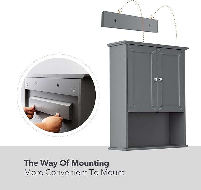 Grey Wall Mounted Bathroom Cabinet 24x30 Inch Wooden Over Toilet Storage Cabinet with 2 Doors, Above Toilet Medicine Cabinets for Bathroom Laundry Room Bedroom Kitchen