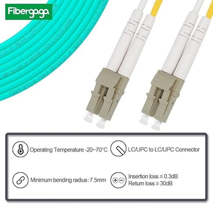 Fibergaga-5Pack 4M(13ft) OM3 LC to LC Fiber Patch Cable, Multimode 50/125µm 10G/40G, OD-2.0mm Fiber Optic Cable Duplex LSZH Fiber Jumper