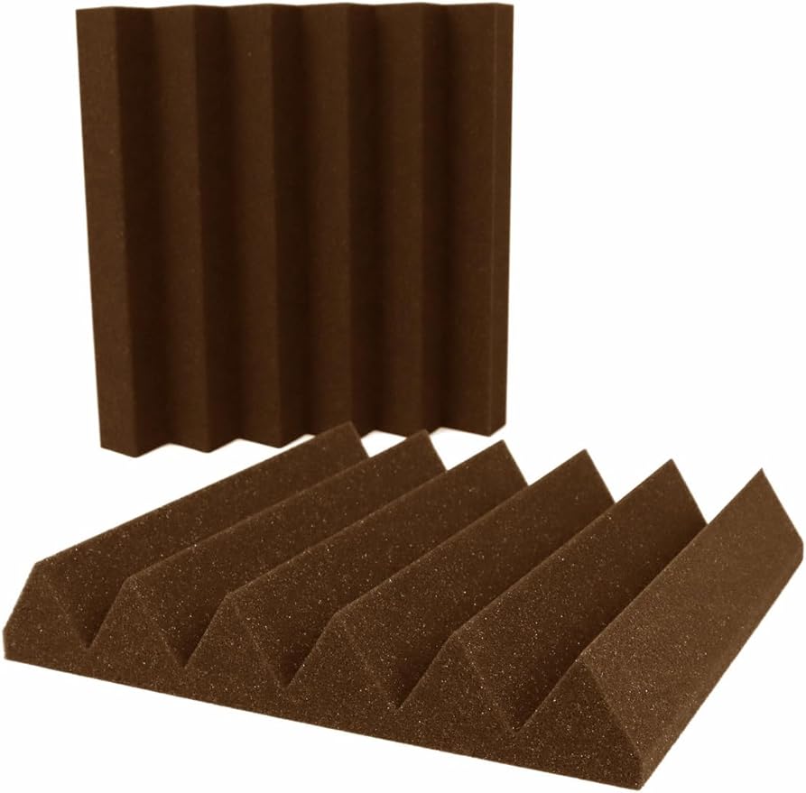 Foam Factory Inc 24 Pack Color Acoustic Foam Panel Studio Soundproofing Wedge Wall Tiles 12” X 12” X 2” (Brown)