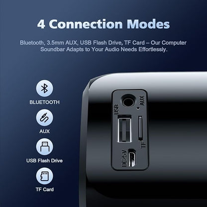 Computer Speakers for Desktop PC, HiFi Stereo Poratble 5.3 Bluetooth Computer Speakers, Computer Sound bar, 3.5mm Aux-in Pc Soundbar with Deep Impactful Bass, Gaming Speakers for PC,Laptop,Tablet