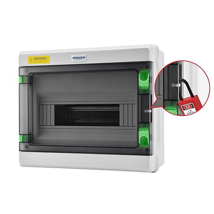Mollom 12 Way HA Series Power Distribution Box with Bus Bars and Din Rail for Miniature Circuit Breaker MCB,Waterproof IP66,Solar Power Distribution Panel for Indoor and Outdoor Use