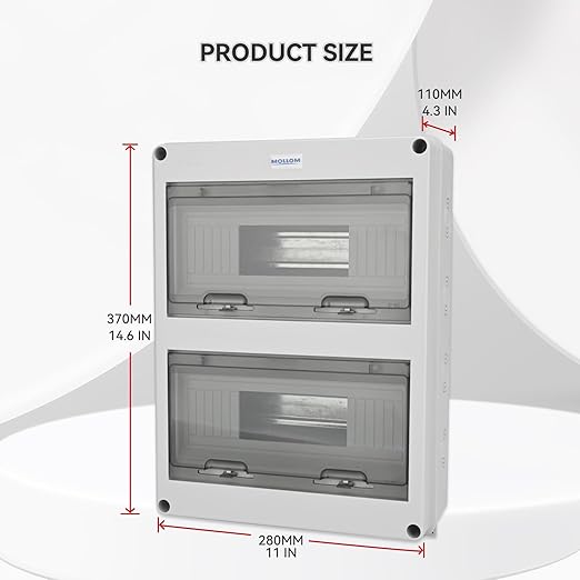 MOLLOM 24 Way Circuit Breaker MCB Distribution Protection Box with DIN Rail, IP65 Waterproof,for Indoor and Outdoor