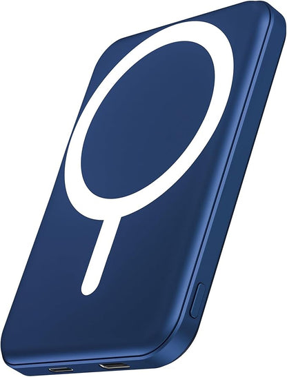 podoru for Magsafe Battery Pack, 5000mAh Magnetic Power Bank with Type-C Cable 20W PD Fast Charging Lighting Input Wireless Portable Charger for iPhone 17/16/15/14/13/12/ All Series-Dark Blue