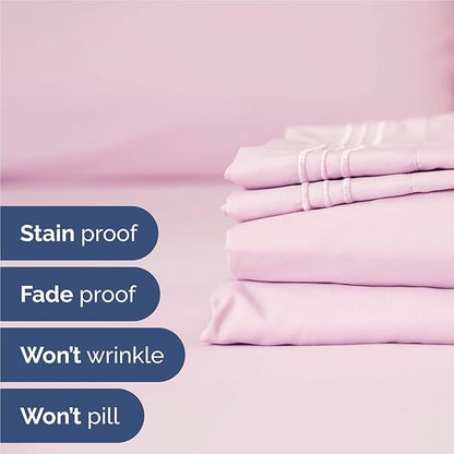 King Size 4 Piece Sheet Set - Comfy Breathable & Cooling Bed Sheets Set - Hotel Luxury Bedding for Women, Men, Kids, Teens, Boys & Girls - Deep Pockets, Soft and Wrinkle Free - Oeko-Tex - Light Pink