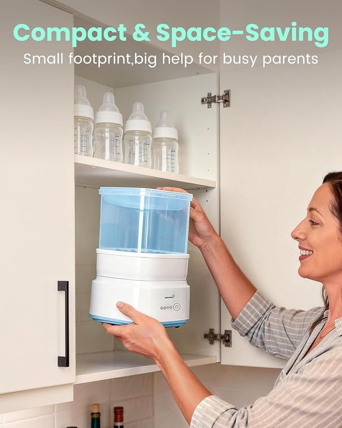 Bottle Sterilizer and Dryer, Compact Electric Steam Baby Bottle Sterilizer (Esterilizador de Biberones), Bottle Sanitizer for Baby Bottles, Pacifiers, Pump Parts Blue