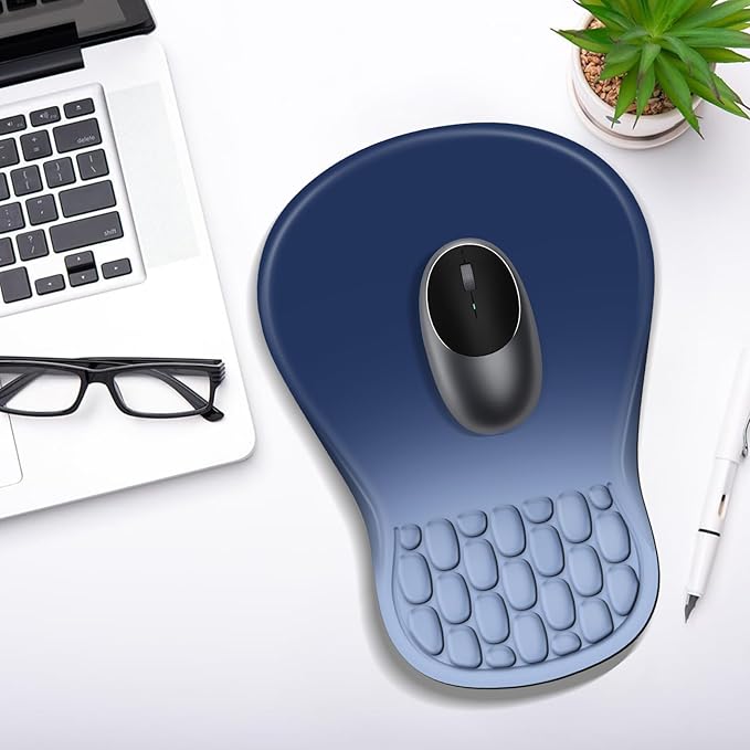 YIWEI Ergonomic Mouse Pad with Wrist Rest - Comfortable Office Mousepad with Memory Foam Wrist Support for Carpal Tunnel Relief, Mouse Pads with Non-Slip Base for Gaming and Home (Gradient Blue)