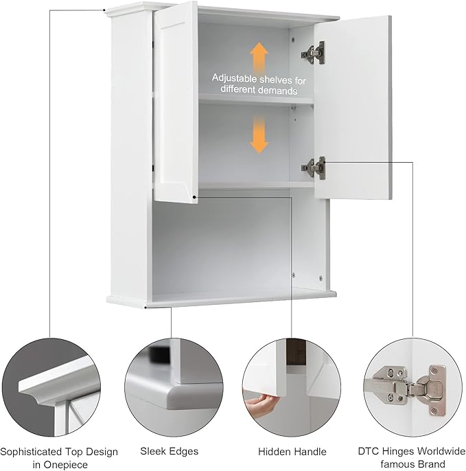 Bathroom Wall Cabinet Wooden Medicine Cabinet Buffering Hinge MDF Material Over Toilet Storage 23"x29" and Adjustable Shelves Cupboard Above Toilet with Large Space