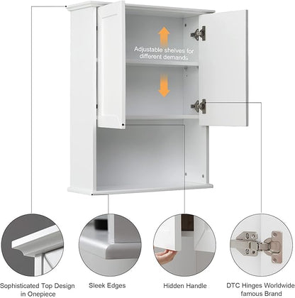 Bathroom Wall Cabinet Wooden Medicine Cabinet Buffering Hinge MDF Material Over Toilet Storage 23"x29" and Adjustable Shelves Cupboard Above Toilet with Large Space