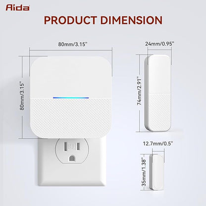 AIDA Door Alarms When Opened Wireless Ring Chime Sensor Alarm for Business/Home/Kids - 600ft Range, 58 Ringtones, 5 Volume Levels, Open Alert, Easy Install (1 Receiver + 2 Sensor)
