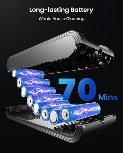 Cordless Vacuum Cleaner, 55KPa 650W 70Mins Vacuum Cleaner for Home, Anti-Tangle Self-Standing Stick Vacuum with Scented Tablet, Upgraded Dust Cup Scraping, Vacuum Cordless for Pet Hair/Carpet/Floors