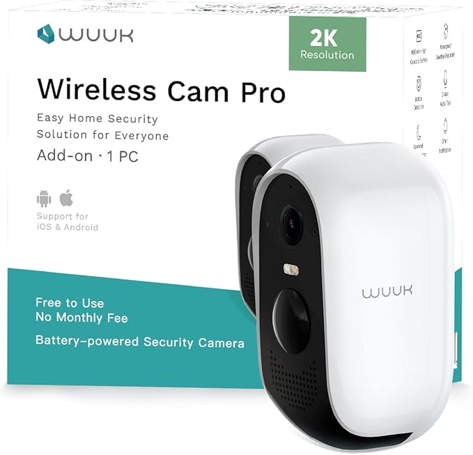 WUUK Add-on Outdoor Camera, Requires Base Station, Home Security Cameras Wireless Outdoor, 2K HD, No Monthly Fee, Compatible with Alexa & Google, Color Night Vision