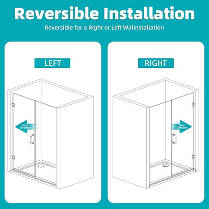 Pivot Swing Shower Door, Adjustable Width 58.9-60" W x 74" H Semi-Frameless Shower Glass Door with 5/16 in (8mm) Clear SGCC Tempered Glass with Nano Easy-Clean Coating (Matte Black with Towel Bar)