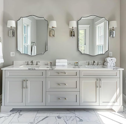 ANDY STAR Brushed Nickel Mirror, 24x32 Inch Unique Mirror for Bathroom, Silver Bathroom Vanity Mirror, Modern Curved Design, Rust-Proof Stainless Steel Metal Frame