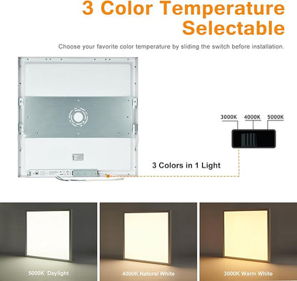 Mcacggo 2x2 FT LED Flat Panel Light Surface Mount Dimmable & 3000K/4000K/5000K in one - 40W 24x24 inch Backlit Flush Mount Ceiling Fixture, Bright 4400LM, 100-277V, ETL Listed, 4-Pack