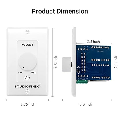STUDIOFINIX 100W in Wall Volume Control Knob Matching Impedance - Home Audio Smart Speaker Stereo Controller Switch for Home Theater Indoor/Outdoor Remote Speakers