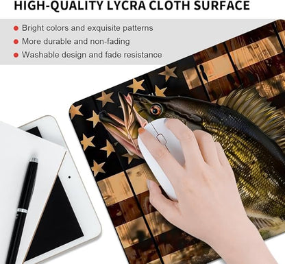 Wooden American Flag Fish Square Mouse pad, Texture, Waterproof, Anti Slip Rubber Base, Computer Mouse pad, Laptop Mouse pad