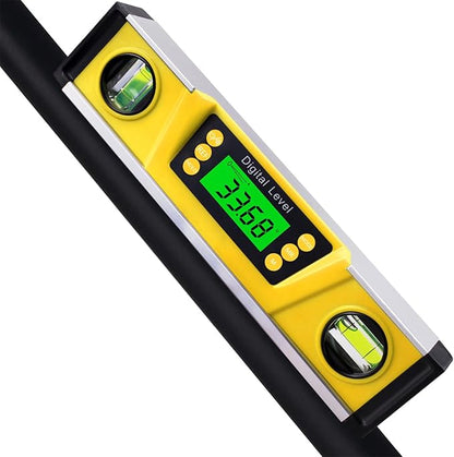 Digital Level and Protractor, 10 Inch IP54 Protected Electronic Bubble Inclinometer Angle Finder Gauge with Large LED Backlight Display & Magnetized V-Groove Base Carrying Bag Included (Orange)