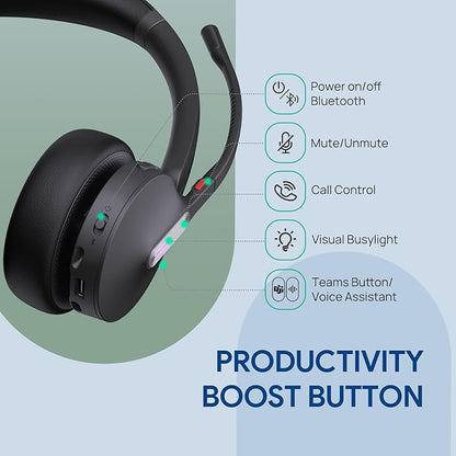 Yealink WH64 DECT & Bluetooth Mono UC Wireless Headset, 606ft Long Range Work Headphones, 3X Noise Cancelling Mic, 26H Calls,Ringtone, Office Single On Ear Headsets (Desk Phone,Laptop,PC,Cellphone)