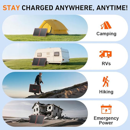 DOKIO 100W Portable Foldable Solar Panel Kit (19x26in, 5.3lb), with Separate Controller and Dual USB, Monocrystalline Charger for 12V Batteries & Power Stations, RV Camping Trailer Emergency Backup