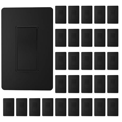 ThunderWay Matte Black Single Pole Decorator Light Switch with Screwless Wall Plate, 15 A 120/277 V, ON/Off Rocker Paddle Interrupter, Self-Grounding, Residential Grade,UL Listed (30 Pack)