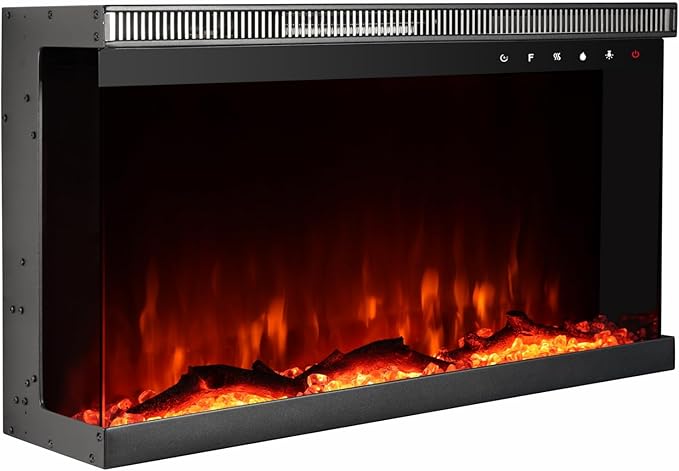 Charavector 30 inch 3-Sided Electric Fireplace Inserts with Remote Control in Wall Mounted, Energy Saving Insert Fireplace Heater Indoor Glass View with Remote Control & Touch Screen