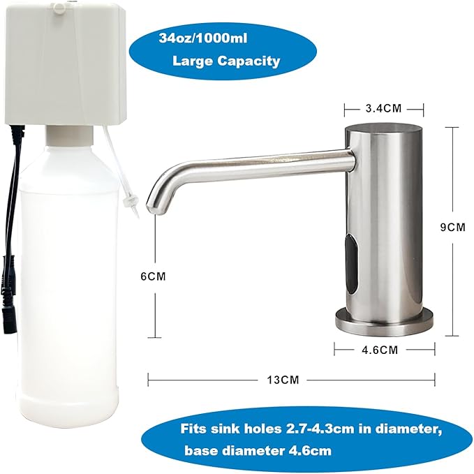 Touchless Automatic Soap Dispenser for Kitchen Bathroom Sink Built in Brushed Nickel Liquid Commercial Electric Soap Dispenser with Bottle and Pump Brushed Nickel