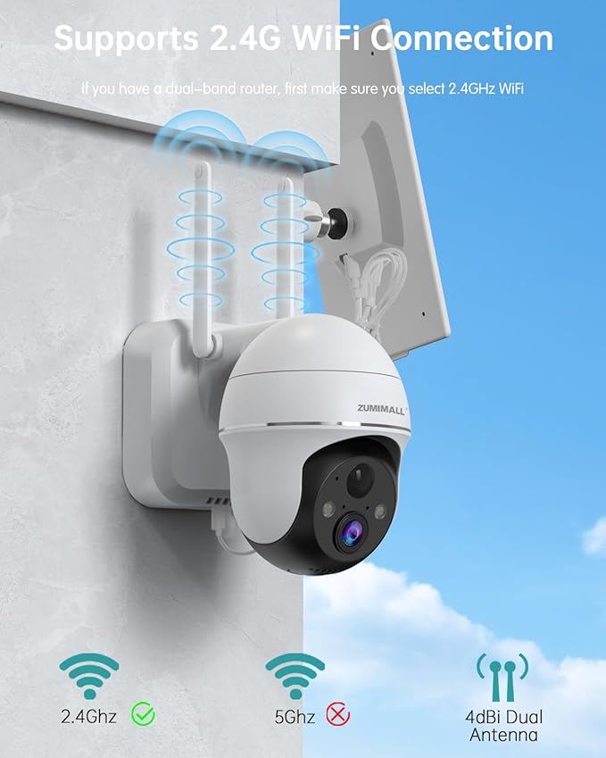 ZUMIMALL Security Cameras Wireless Outdoor - 2 Packs, 360°View Outdoor Camera Wireless Solar Powered,2.4G WiFi, Spotlight/Siren//3MP Color Night Vision/AI Detection/IP66/Cloud/Alert, Work with Alexa