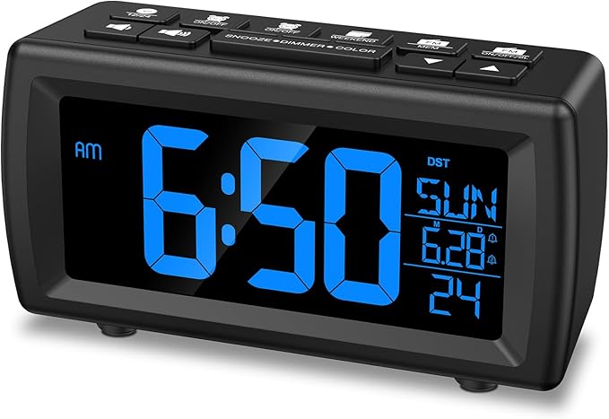 OQIMAX Digital Alarm Clock Radio, 7 Color Fonts, Dual Alarms, FM Radio, USB Charging Port, Snooze, Digital FM Radio Clock with Battery Backup, Adjustable Brightness – Ideal for Bedroom & Office