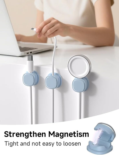 Magnetic Cable Clips, Adjustable Cord Holder Management, Adhesive Wire Keeper Organizer for Home Office Desk Phone PC Car Wall Desktop Nightstand Appliance (9-PCS Blue)