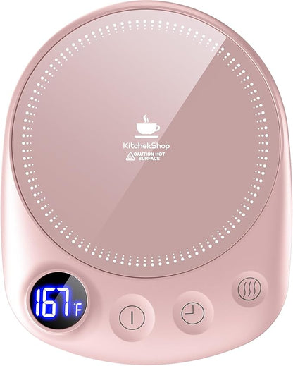 Coffee Mug Warmer - Fastest Heating & Highest Temperature, Coffee Cup Warmer for Desk Auto Shut Off, 4 Temp Settings & 1-12H Timer, Smart Electric Beverage Warmer for Coffee, Tea (Pink)