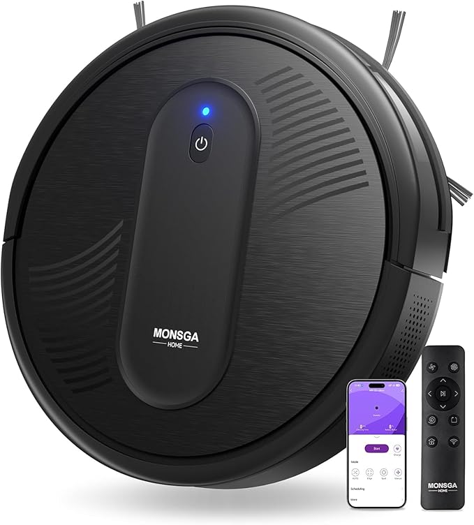 MONSGA Robot Vacuum Cleaner, 4000Pa Powerful Suction Robotic Vacuum, 3.2" Super-Slim, 140Min Runtime, Vacuum Robot for Hard Floor/Low Pile Carpet/Pet Hair, Remote/App/Voice Control, Schedule Clean
