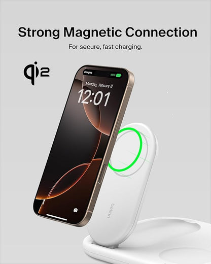 Belkin 3-in-1 MagSafe-Compatible iPhone Charger - Foldable Magnetic Qi2 Certified, MagSafe Charging Station for Phone, Apple Watch, AirPods - Wireless for Multiple Devices