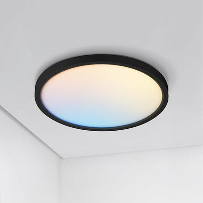 ASD LED 9" Round Flush Mount Ceiling Light Fixture, Low Profile Surface Lighting | 5CCT, Dimmable, Ultra-Thin, ETL Listed | 18W 1660LM 2700-6000K 120V | Kitchen, Bedroom, Hallway Lamp | Black