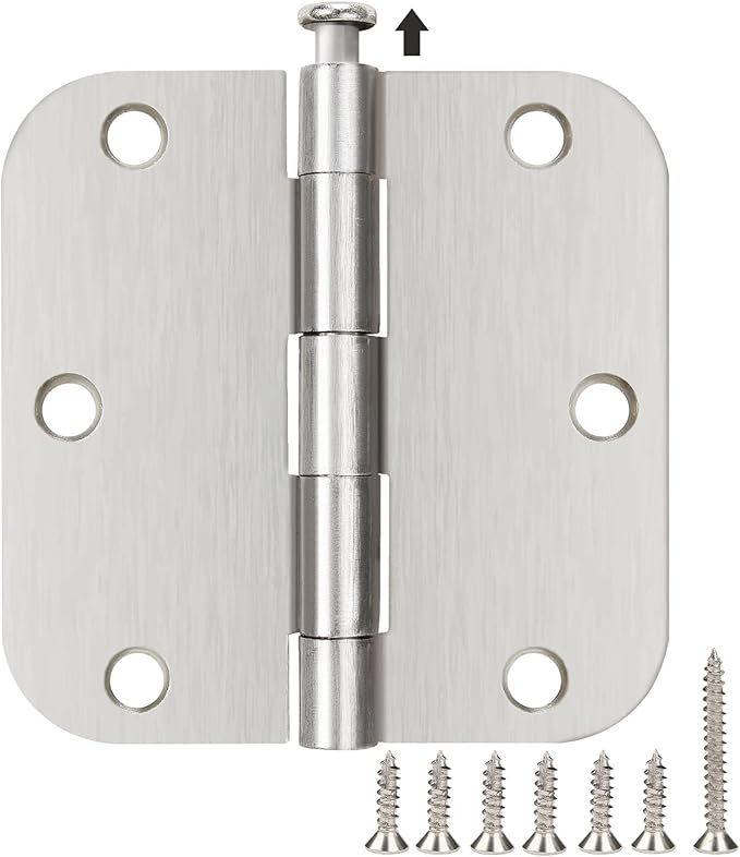 42 Pack Rounded Door Hinges Brushed Nickel 3.5 Inch Interior 5/8" 3-1/2" Flat Iron Hinge Hardware House Bifold Table Farmhouse Bedroom Office Living Room Decor 3 ½" Heavy Metal Accessories for Doors