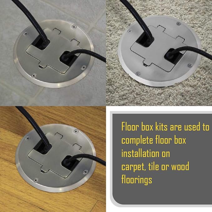 RACO 6239NI Floor Kit with Recessed Duplex 15A TR Device and Adjustable Steel Box, 1-Gang, Nickel