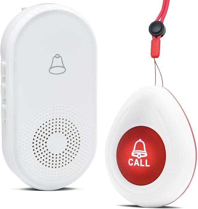 Wireless Caregiver Pager SOS Call Button for Elderly Monitoring 1000+ Feet Life Alert，Emergency Alert System Call Bell for Nurse Patient Disabled 1 Waterproof Transmitter & 1 Plugin Receiver