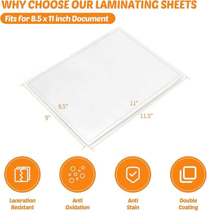 Lamtetur Thermal Laminating Pouches 9"x11.5" Inches, Holds 8.5 x 11 Inch Sheets,5mil 200Pack Hot Laminate Films, Clear Laminator Papers, Letter Size Lamination Sheets (125Mic 200Pcs)