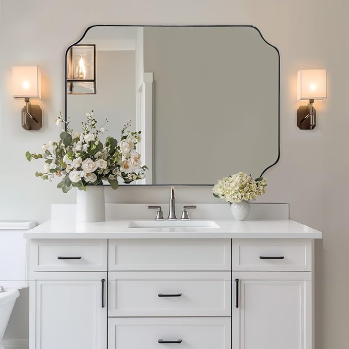 ANDY STAR Chrome Bathroom Mirror, 30x40 Inch Polished Chrome Rectangle Mirror, Scalloped Mirror for Bathroom, Anti-Rust Stainless Steel Metal Frame 1’’, Unique Shape Ideal for Home Remodel