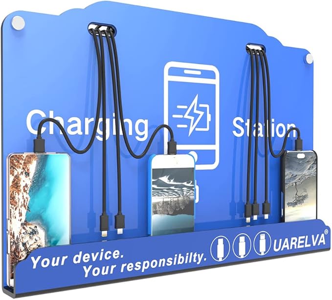 Wall Mounted Cell Phone Charging Station | 8 Ports High Speed Cables Charging Dock with Apple,Type-C,Android Port | Applicable for Airport/Hotel/Hospital/Banks/Shopping Malls