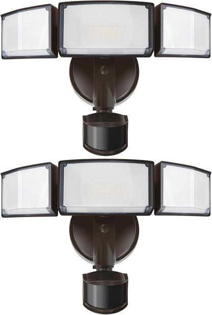 LUTEC 2 Pack 72W 7500LM LED Security Lights Motion Sensor Light Outdoor, 5000K Daylight, IP65 Waterproof, Dusk to Dawn, 3-Head Motion Detected Flood Light for Garage, Yard, Porch(Brown)